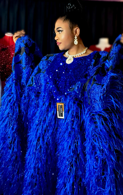 Luxe Fluff Royalty Boubou kaftan - Royal Blue