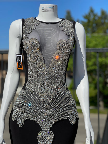 Black Mermaid Crystal Rhinestone Dress