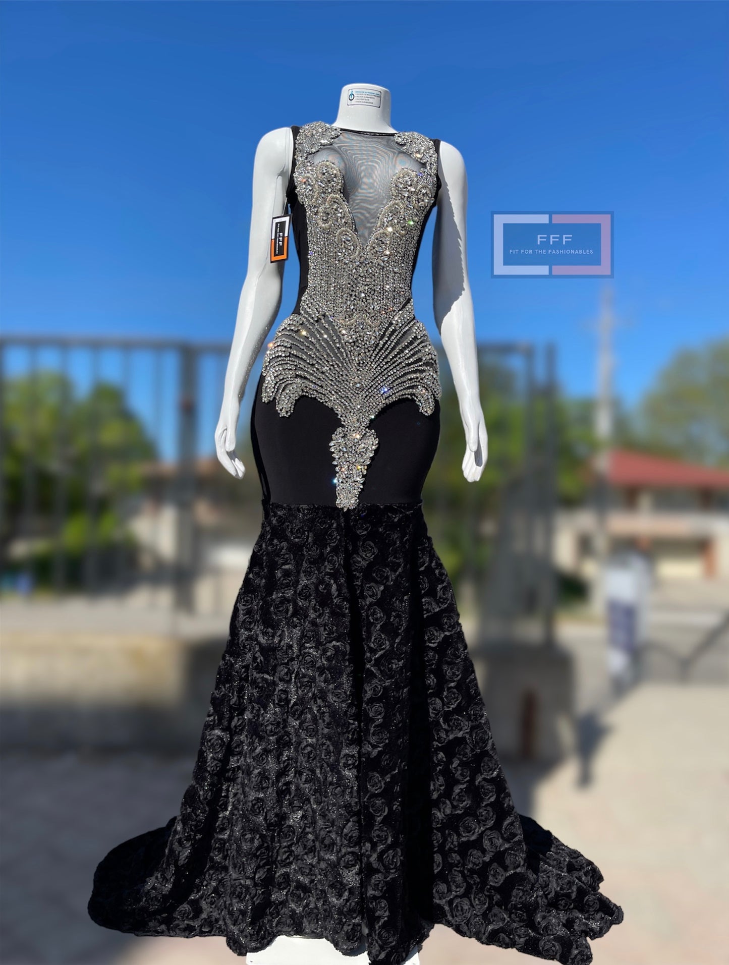 Black Mermaid Crystal Rhinestone Dress