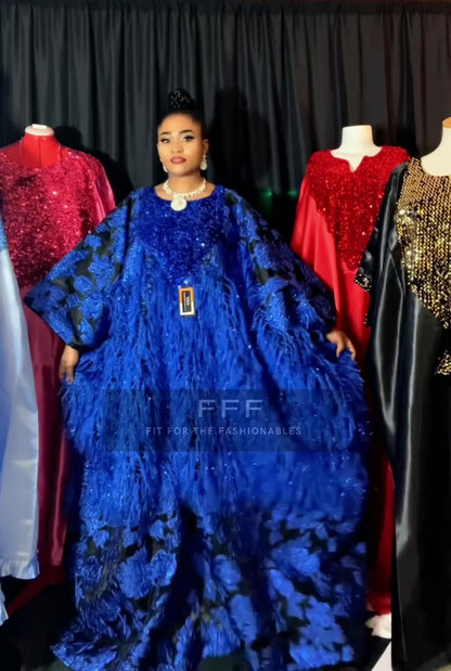 Luxe Fluff Royalty Boubou kaftan - Royal Blue